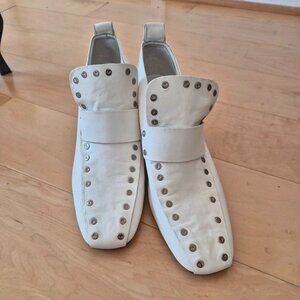 White Celine 70 Studded Loafer Heels Sz 39.5